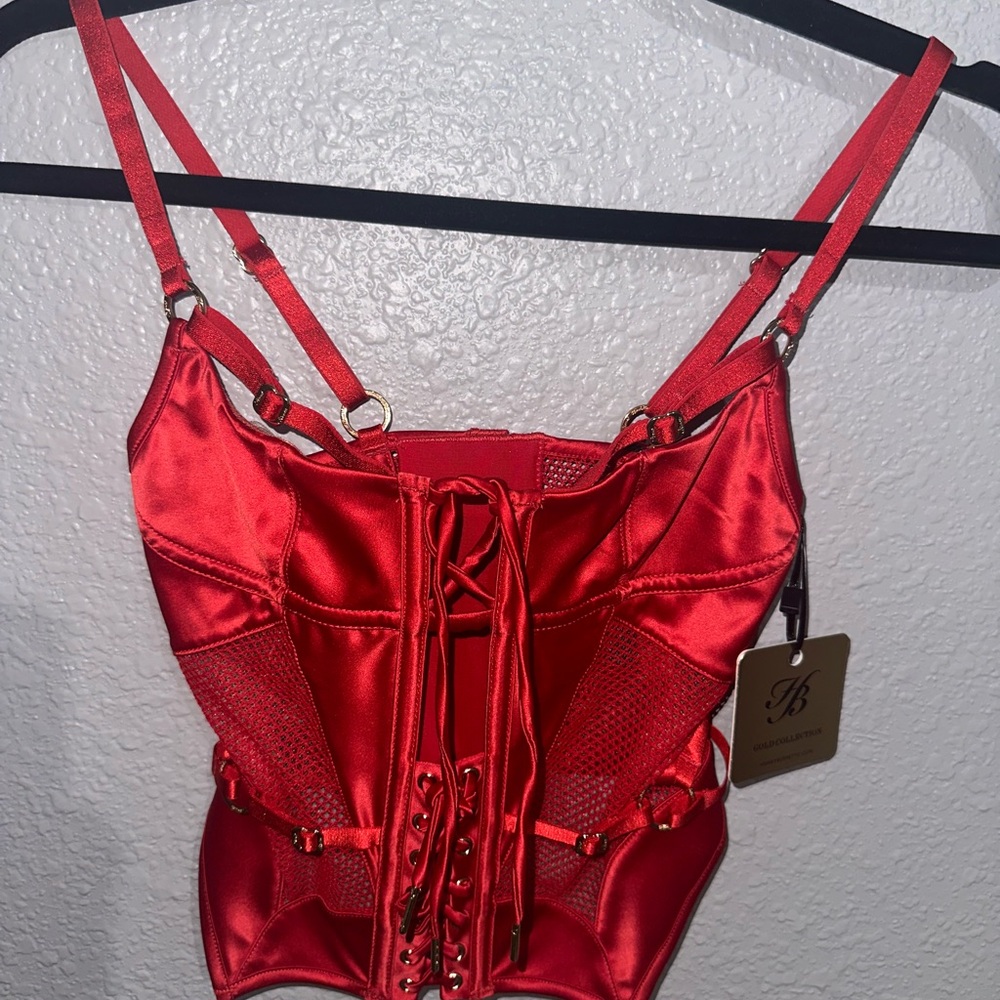 Honey Birdette Ganieve Red Satin Corset Top